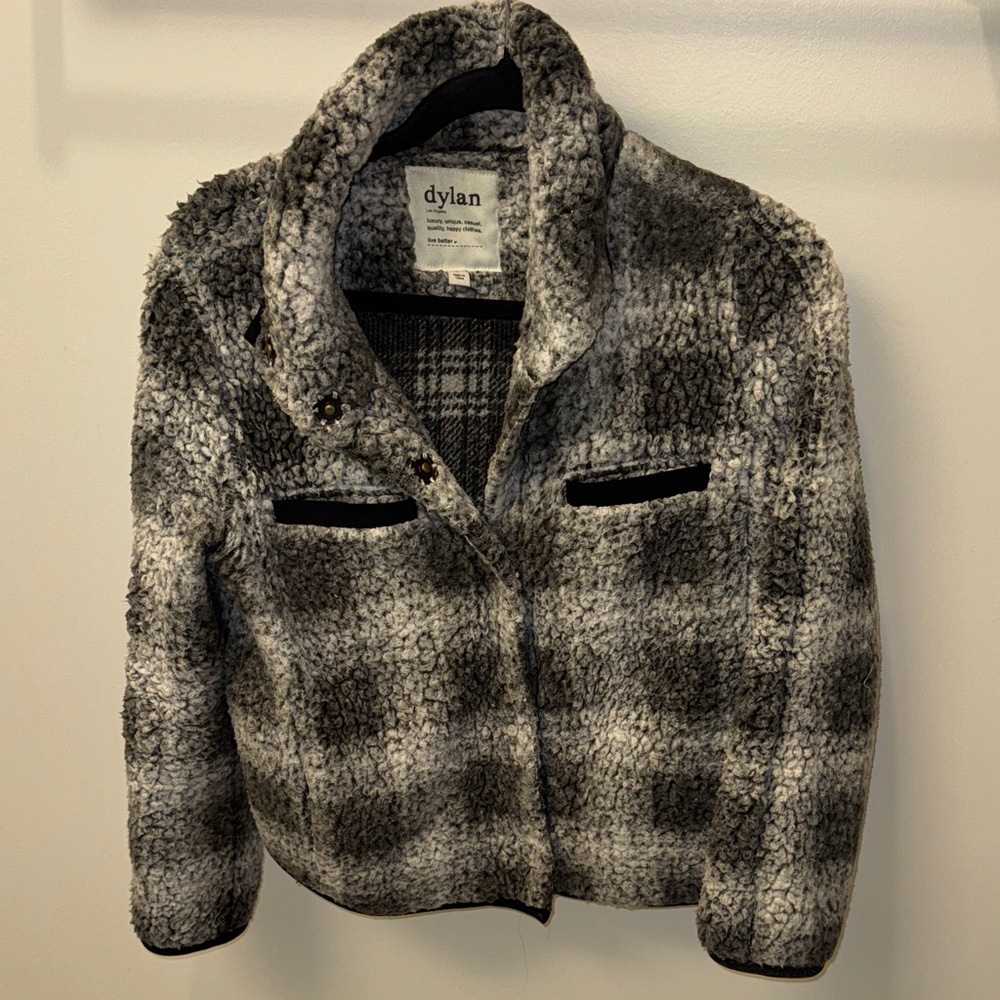 Dylan Gray & Black Plush Plaid Sherpa Jacket